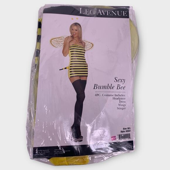 LEG AVENUE Sexy Bumble Bee Dress Wings Headpiece Women's M/L Halloween - Picture 1 of 4